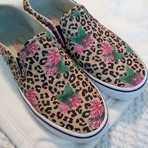 Vans Tan and Pink Sneakers with Floral Leopard Print